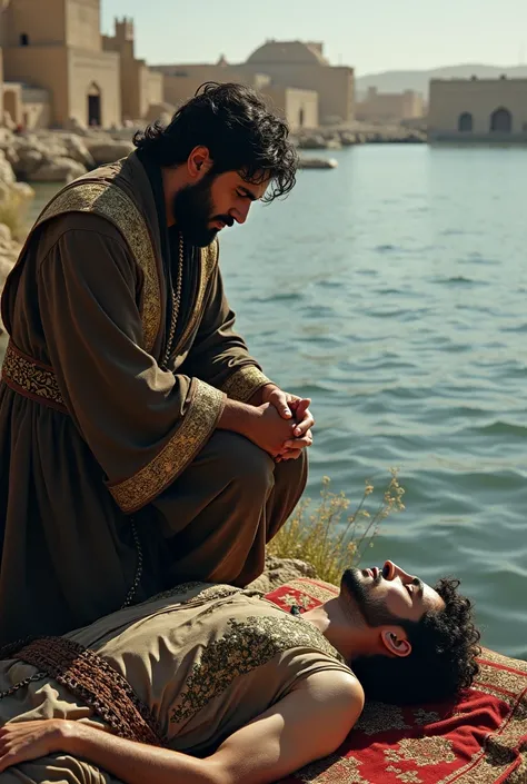 Imam Ali, peace be upon him, weeping over Hussein beside the Euphrates River 