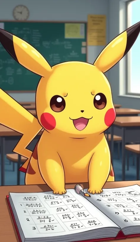 Pikachu again in the exam hall: Pikachu is solving the exam questions with full concentration.