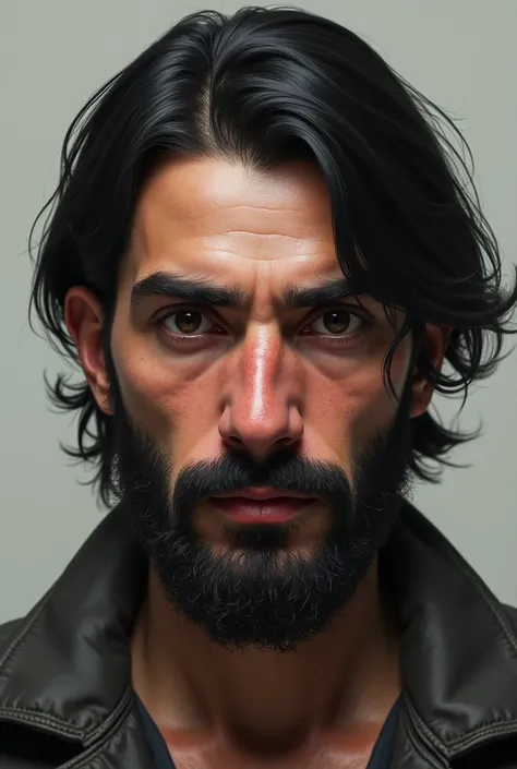 Afghan man with big eyes and long eyelashes, straight black hair with advanced rosacea and a wide nose, 