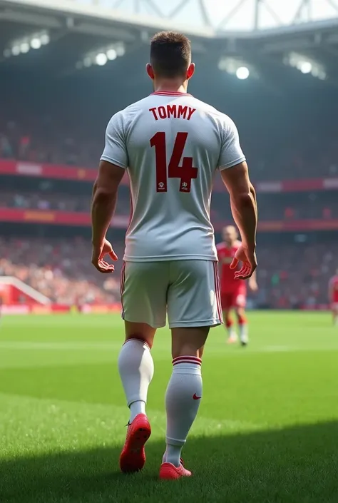 Man united white kit name Tommy number 14 with animate from behind