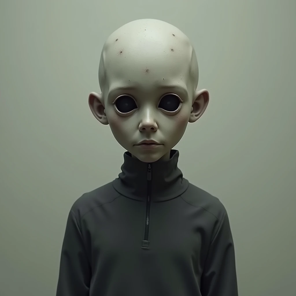 Uncanny valley fear perception, human, clothes on, hollow empty eye sockets, 