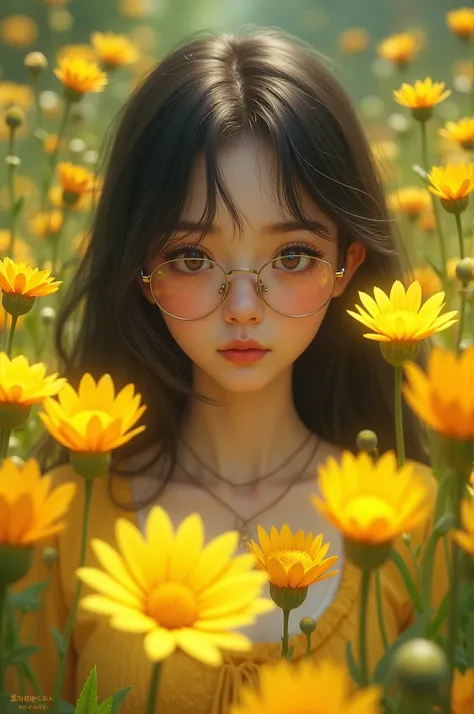 Girl with glasses and yellow flowers