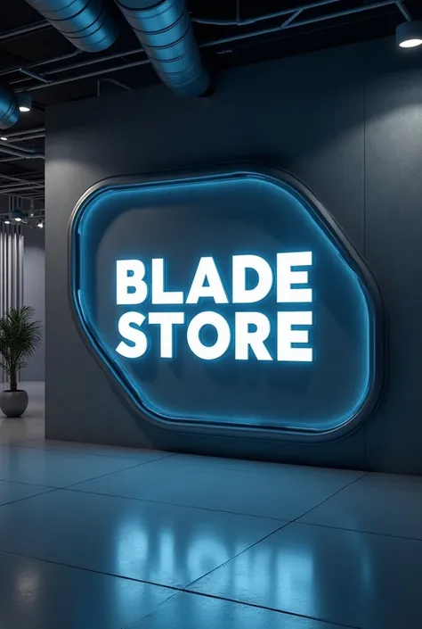 FUTURE THEMED WALL WITH BLADE STORE WRITING 