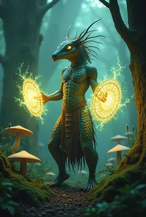 Pangolin + Mystic: A pangolin-headed mystic controlling protective energy shields in an enchanted forest.