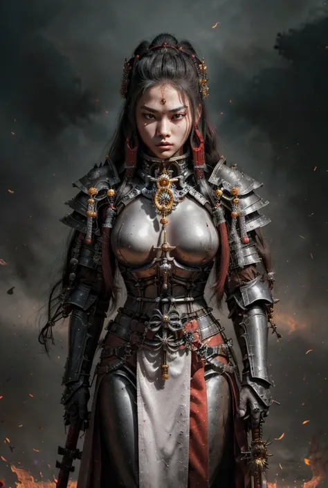  a Sister of Battle reimagined as a fierce samurai warrior. Picture her in traditional samurai armor, the intricate metal plates accentuating her curves and hinting at the strength that lies beneath. Her katana gleams in the soft light, a deadly extension ...