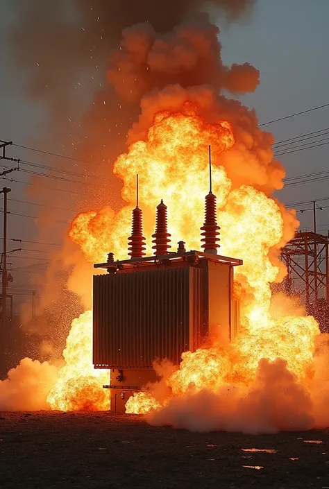 Explosion image of a three-phase transformer