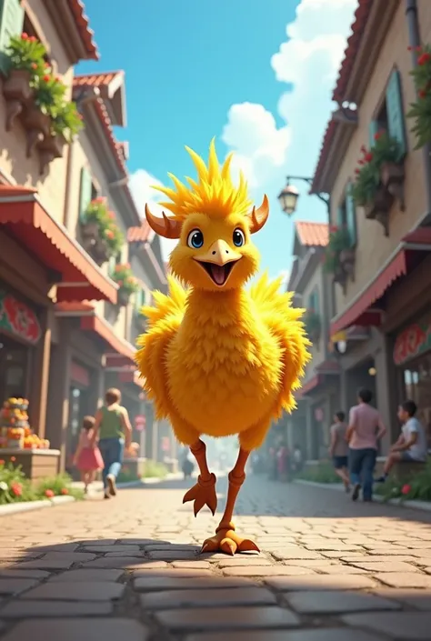 Chocobo is running in the town