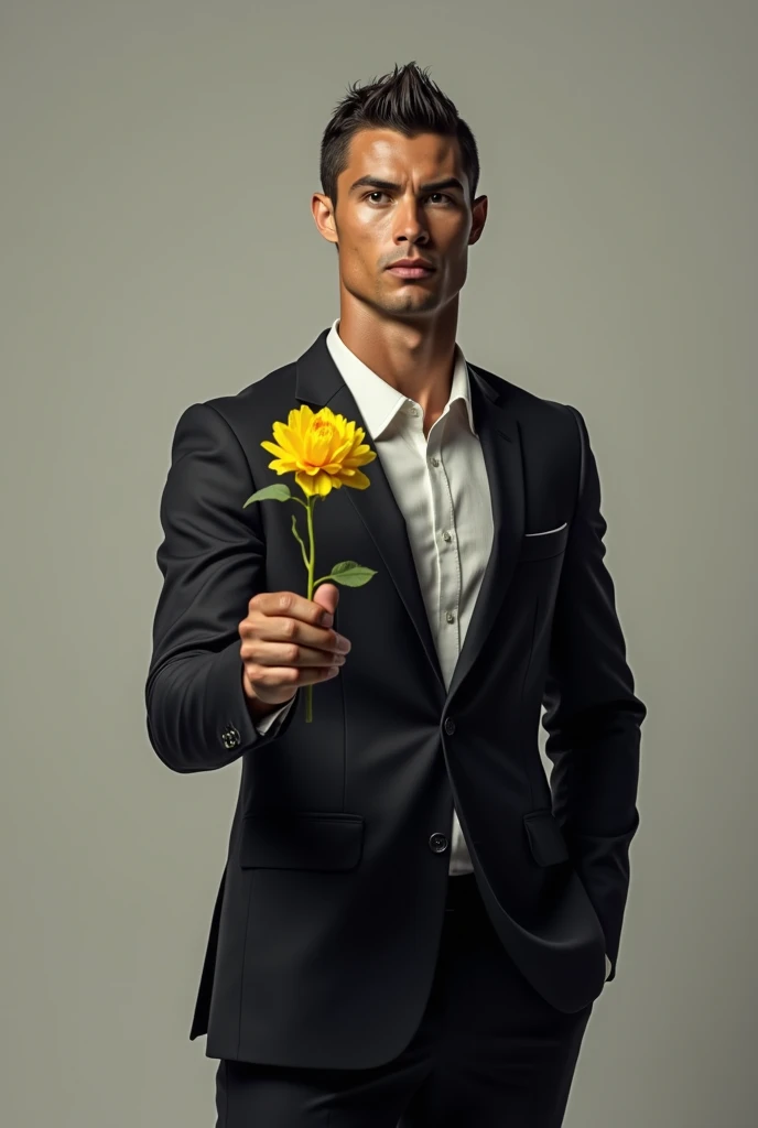 Cristiano Ronaldo giving a yellow flower 