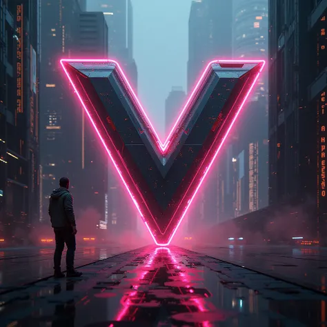 Create me a beautiful cyberpunk style treatment . The processing detail will be the letter V