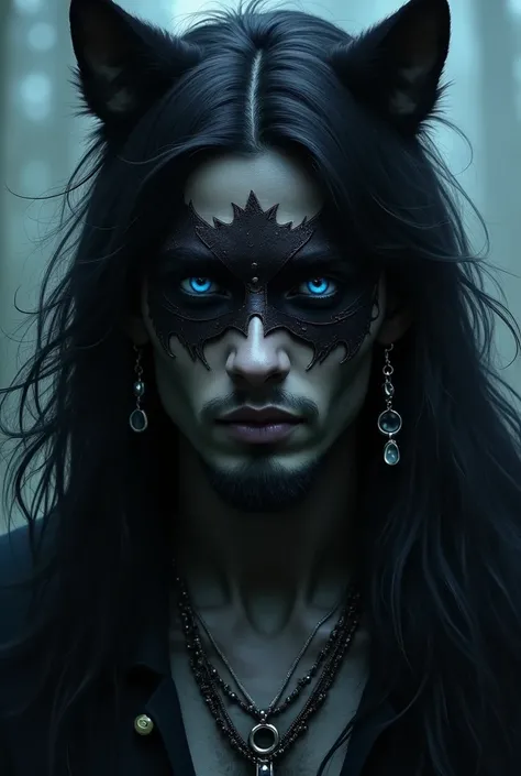 Solo, Long Hair, Blue eyes, Wolf Ears, dark skin ,man
Earrings, Jewelry, blackMask, 