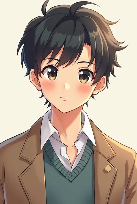 I want an anime image of just the face to the shoulders of a well-dressed 1 casual boy 