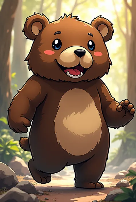 Create a humanoid character in a manga-inspired style, resembling a bear. Infuse the character with a unique blend of charm and strength, featuring expressive eyes that convey a range of emotions. Pay attention to the bears distinctive features, such as it...