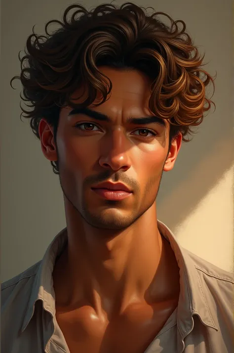 Create a male character, with light brown skin, hair with curls and gradient