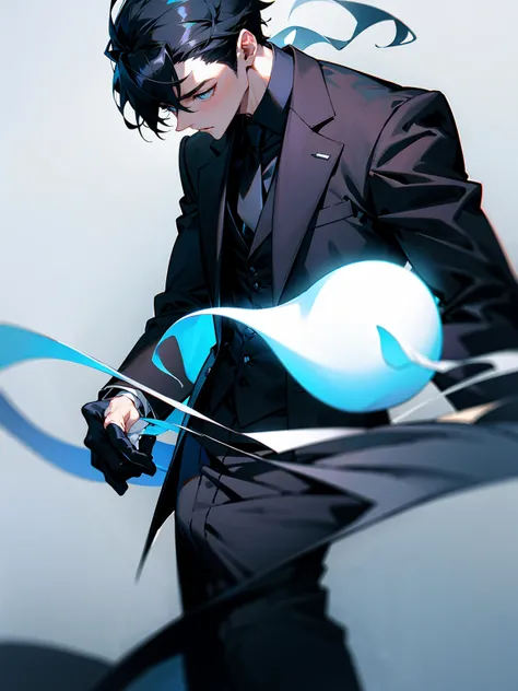 male, black, wearing a black suit, ghost,  