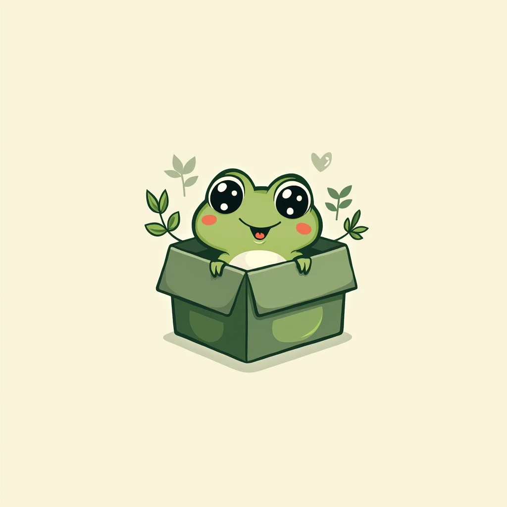 A simple logo for a clothing store with the theme of a frog combined with a box，The name is &quot;WOW BOX&quot;