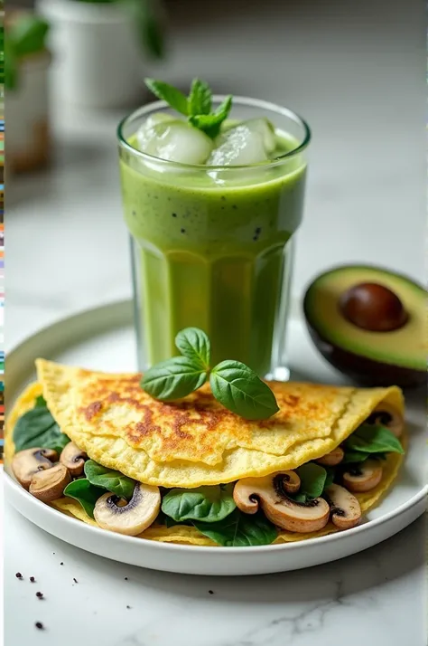 Egg white omelette with spinach and mushrooms: Utiliza 4 claras de huevo y añade a handful of spinach frescas y champiñones salteados. Cook in a non-stick pan with a little olive oil.

Green smoothie: Blend a banana, a handful of spinach, half an avocado, ...