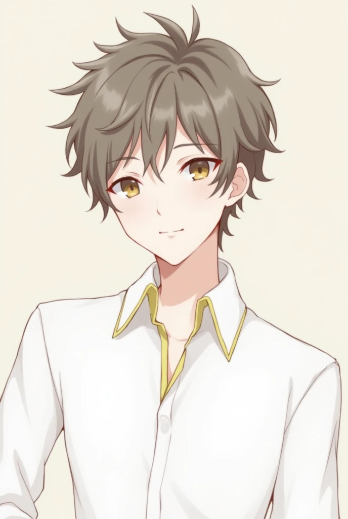 A man in anime style with small but not pale loose hair in a white shirt with a contour color