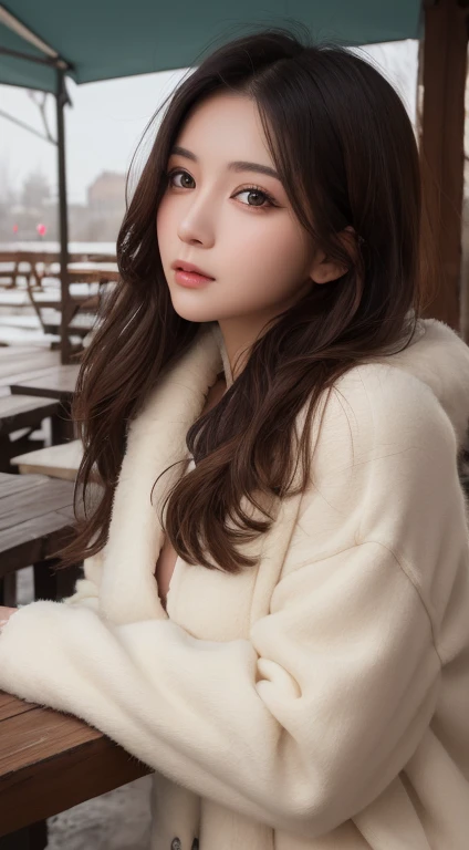 Tabletop, Highest quality, shape, Very detailed, finely, High resolution, 8k wallpaper, Perfect dynamic shape, Beautiful and beautiful eyes, Winter women&#39;s fashion,Straight hair,Small breasts、Natural color lip, Bold sexy pose,smile、20-year-old girl、cut...