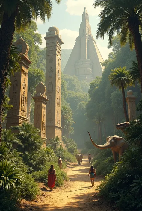 Ancient Egypt in forest with animals and dinosaurs inside 