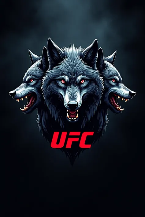 a team logo with three fierce wolves and its name written in this logo the name is UFC
