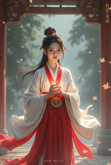 (1girl:1.3),solo,__body-parts__,, official art, unity 8k wallpaper, ultra detailed, beautiful and aesthetic, beautiful, masterpiece, best quality,Fantastical Atmosphere, Calming Palette, Tranquil Mood, Soft Shading,, Miko priestess, charm spell, talisman f...