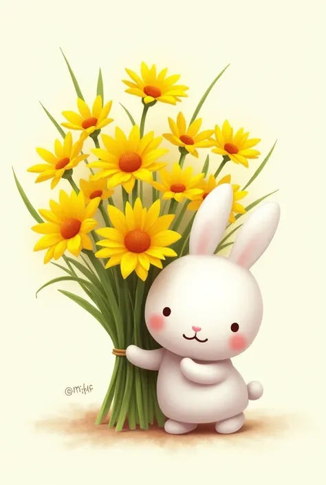 A bouquet of yellow flowers in digital drawing format, with pretty details and miffy on the side