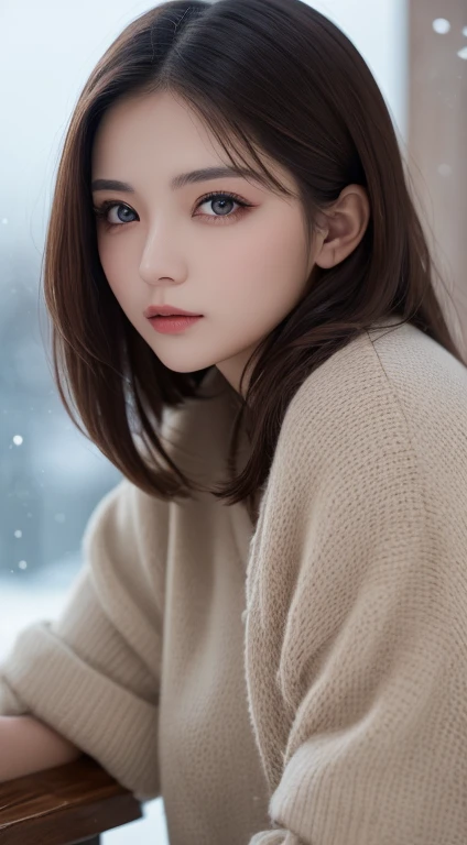 Tabletop, Highest quality, shape, Very detailed, finely, High resolution, 8k wallpaper, Perfect dynamic shape, Beautiful and beautiful eyes, Winter women&#39;s fashion,Straight hair,Small breasts、Natural color lip, Bold sexy pose,smile、20-year-old girl、cut...