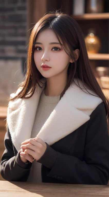 Tabletop, Highest quality, shape, Very detailed, finely, High resolution, 8k wallpaper, Perfect dynamic shape, Beautiful and beautiful eyes, Winter women&#39;s fashion,Straight hair,Small breasts、Natural color lip, Bold sexy pose,smile、20-year-old girl、cut...