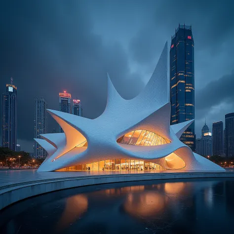 Architectural Design, Guangzhou Opera House, by Zaha Hadid, Use a 24mm f/2.0 wide-angle lens to shoot from different angles to show the fluidity and dynamics of the building. English: Using a 24mm f/2.0 wide-angle lens, shooting from various angles to high...