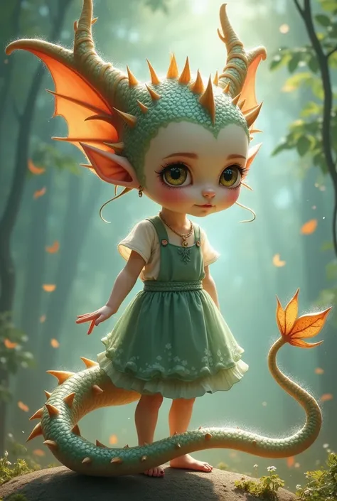 girl with dragon tail and cute dragon ears  