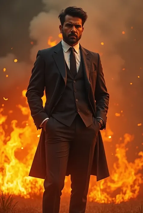 Thalapathy Joseph vijay standing on fire with the coat and suit like a scientist title Luxshan