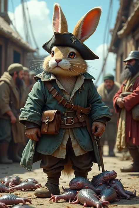 A pirate rabbit, he is very grumpy and unlucky, sells his catch to local buyers 