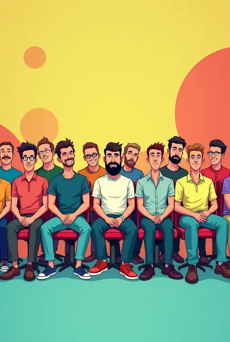 12 men sitting on chairs cartoon