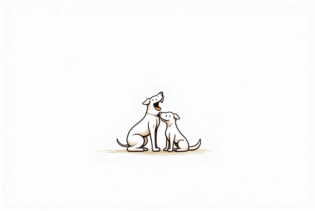 On a white background、Drawn with minimalist line drawings、little Rough sketch logo image of pet dog and owner]
Warm design、happiness、family、
emotional
