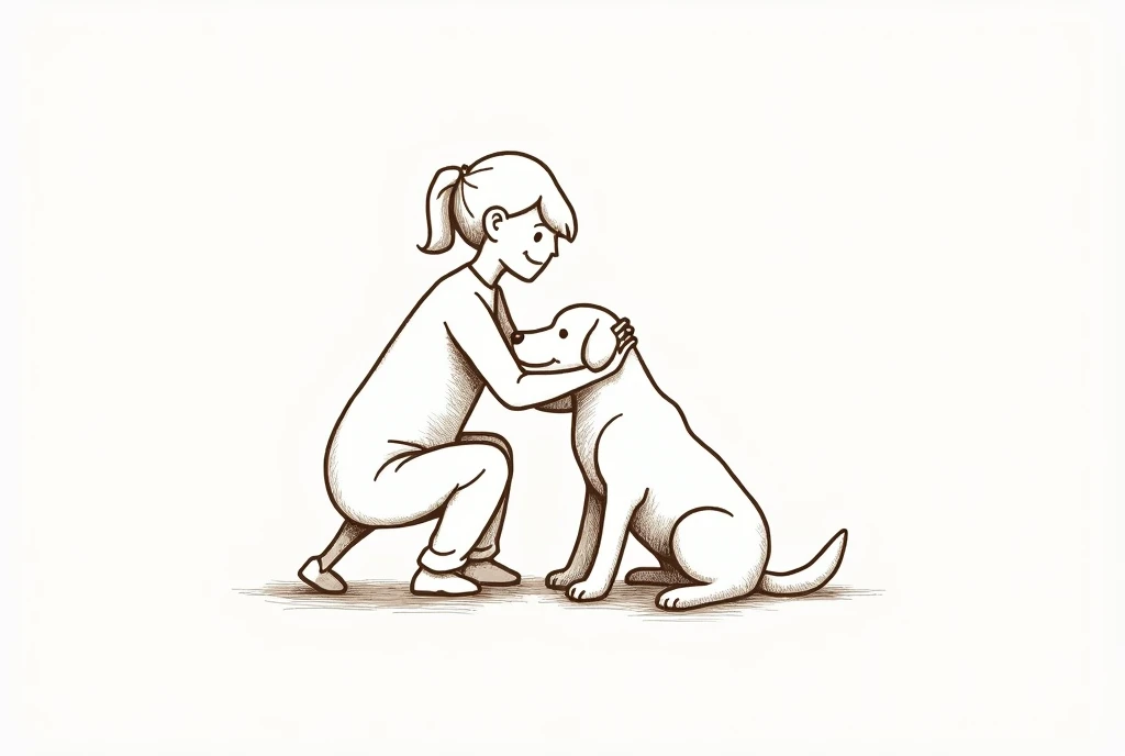 On a white background、Drawn with minimalist line drawings、little Rough sketch logo image of pet dog and owner]
Warm design、happiness、family、
emotional
