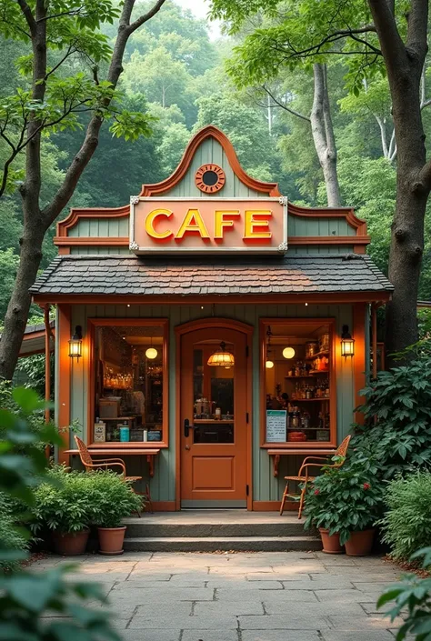 Ultra HD photos, Retro-style cafe exterior, A shop surrounded by nature, There is no one, 