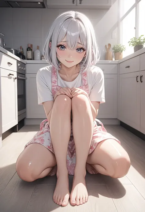 (masterpiece, perfect quality:1.2), ambient lights, (hard-edged, cute, full body detailed, 32K, high detail:1.4), perfect lighting, perfect anatomy, soft light, BREAK ((shiny silver hair)), bob cut, bang between eyes, beautiful hair), (glossy silver eyes:1...