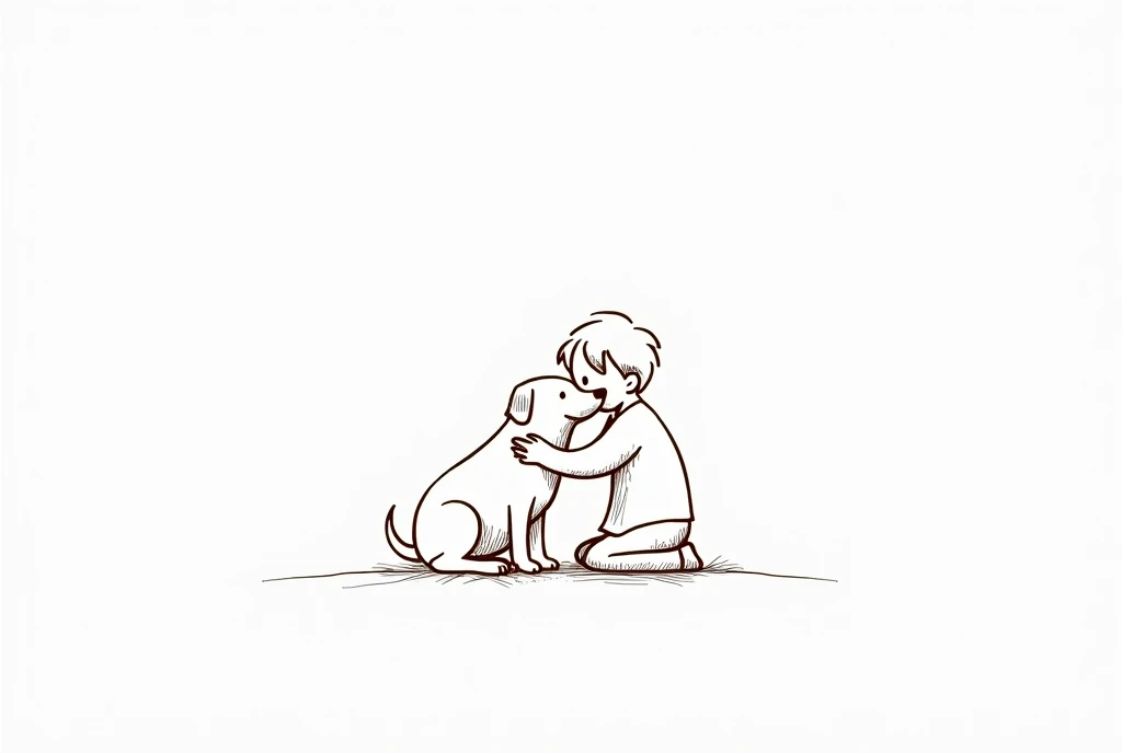 On a white background、Drawn with minimalist line drawings、little Rough sketch logo image of pet dog and owner]
Warm design、happiness、family、
emotional
