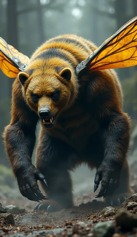 Bear fussion with bee. Bee wimgs. Spike tail. Agressive monster.