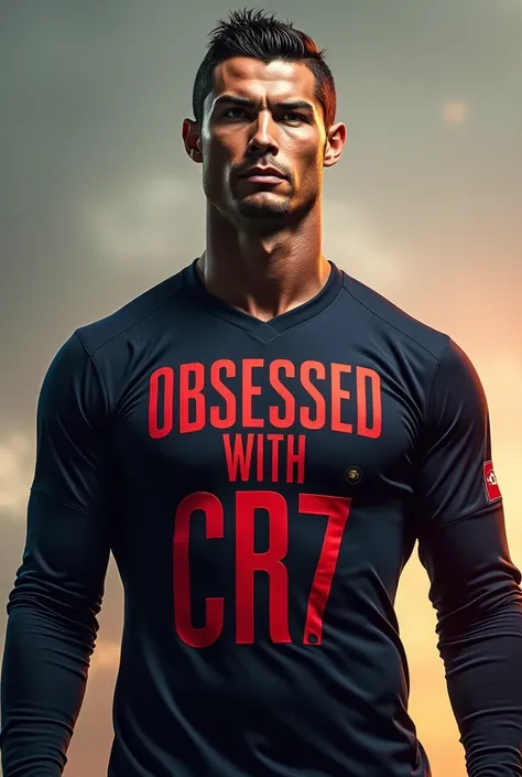 Cristiano Ronaldo with a shirt written: OBSESSED WITH CR7 