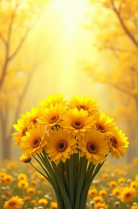 A bouquet of yellow flowers with a very romantic background 