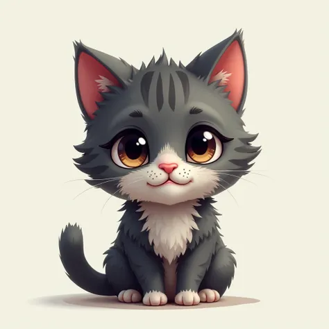 cute chibi style cat, gray and black pixelated, detailed cute cat face, tiny cat, extremely detailed, 4k, highres, photorealistic, masterpiece, digital painting