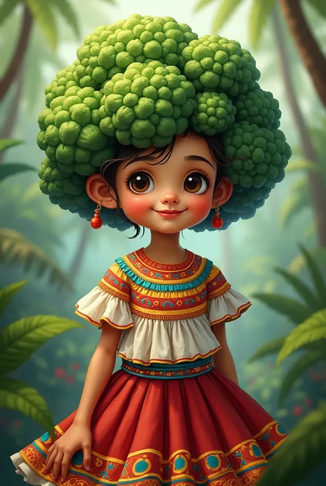 Broccoli girl in traditional Panamanian costume