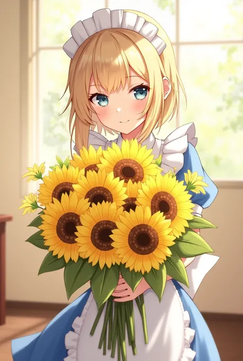 Noele from genshin impact with bouquet of sunflowers