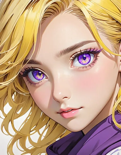 Blonde hair and purple eyes for girl and blonde hair and yellow eyes for boy