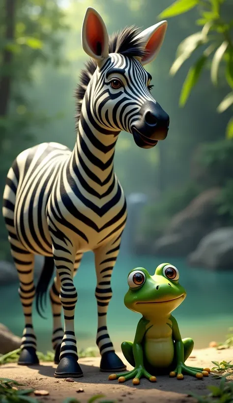 Zebra and a frog on the same image