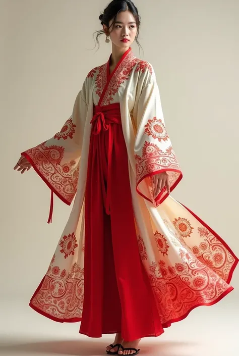 a garment with a loose cut, mangas largas y suhetas. Suhee estar hecho de seda, adornado con intrincados bordados en colores vibrantes como he rojo y he dorado, that symbolize good fortune. The top, known as "shan", It is tied with ribbons at the waist, wh...