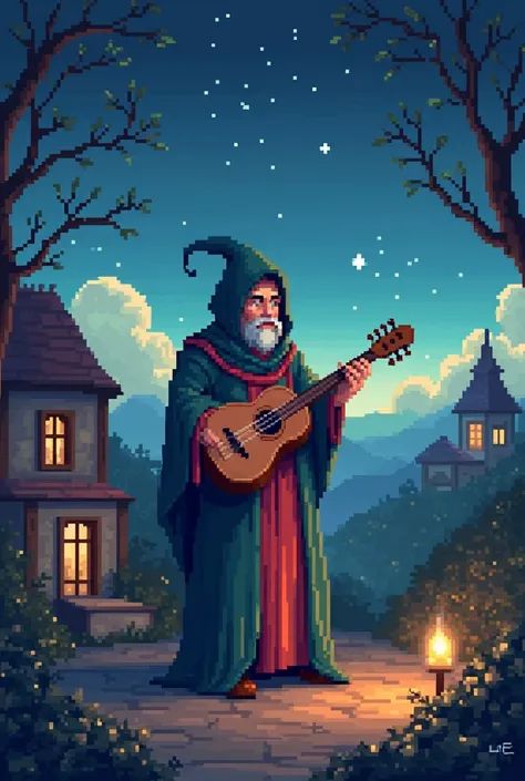 Pixel art of a bard