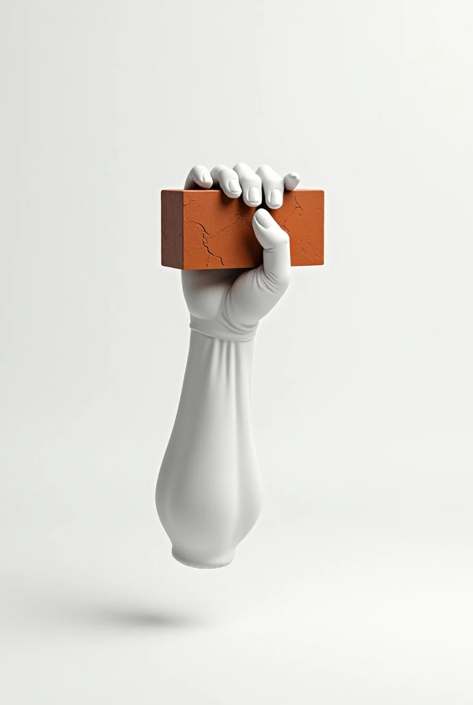 A white colored arm holding a brick 