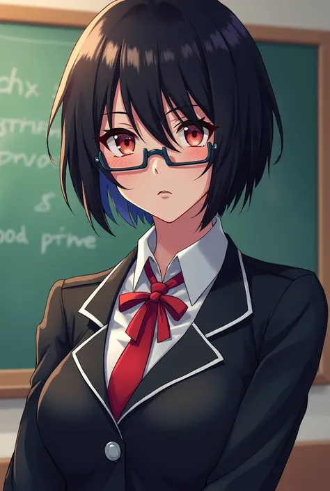 bayonetta, teacher uniform, glasses, short hair, anime style